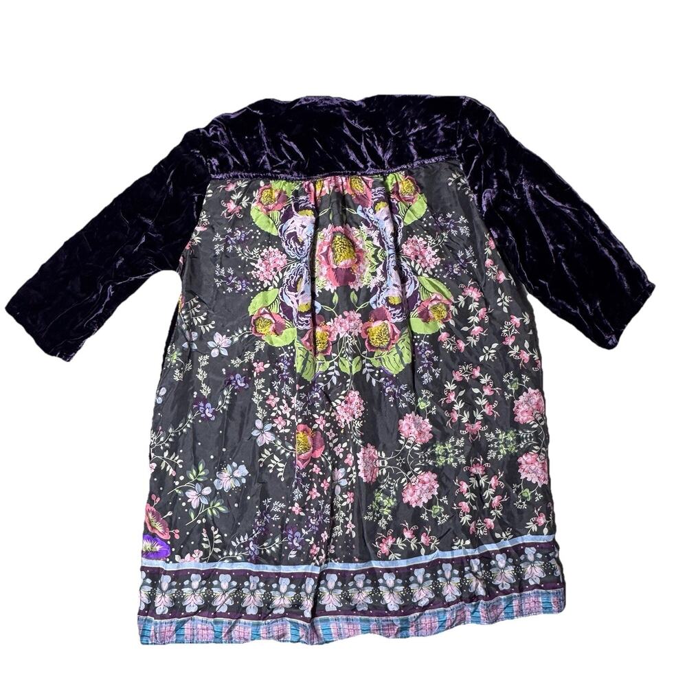 Johnny Was Silk Purple Velvet Canilla Floral Back Blouse Tunic Top S